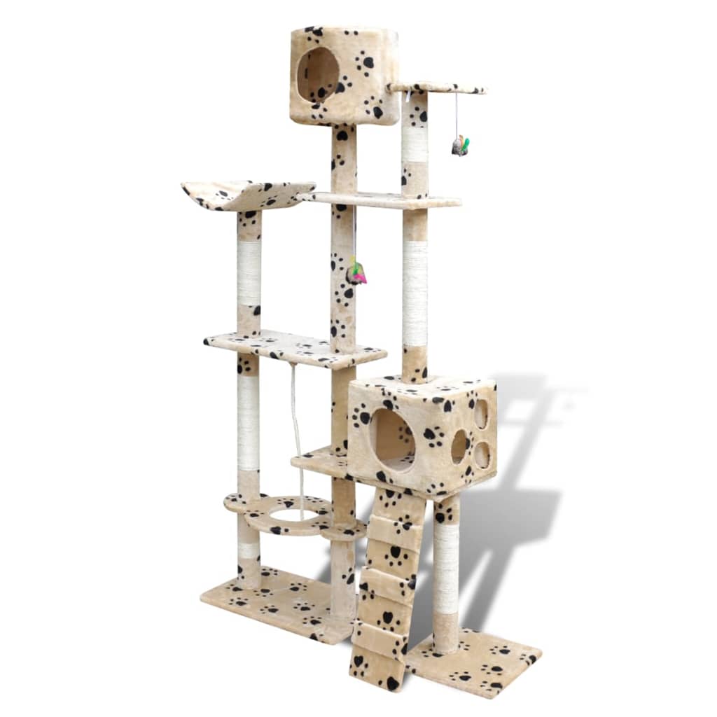 Cat Tree Cat Scratching Post 175 cm 2 Condos Beige with Pawprints