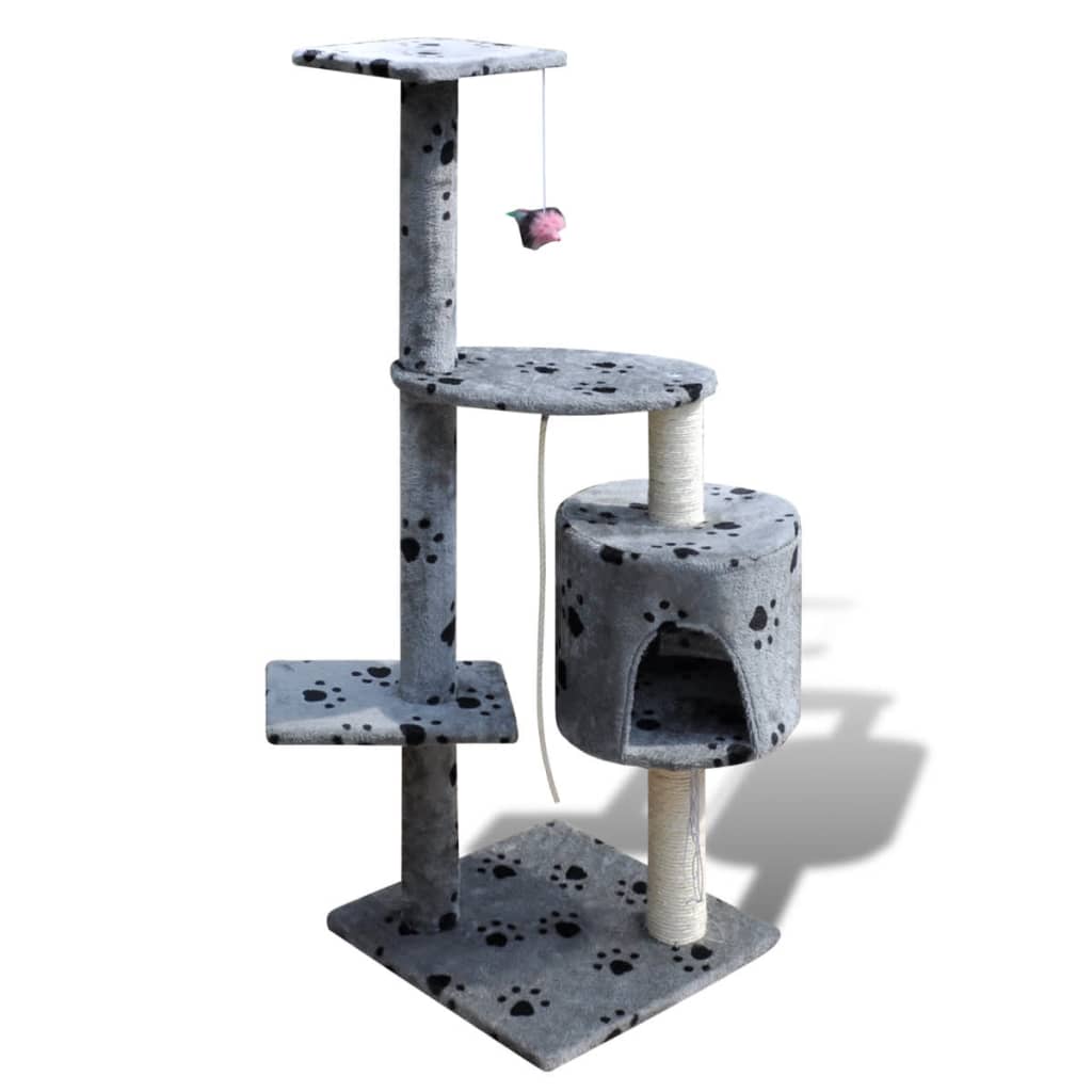 Cat Tree Cat Scratching Post 114 cm 1 Condo Grey with Pawprints