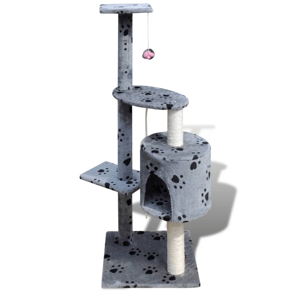 Cat Tree Cat Scratching Post 114 cm 1 Condo Grey with Pawprints