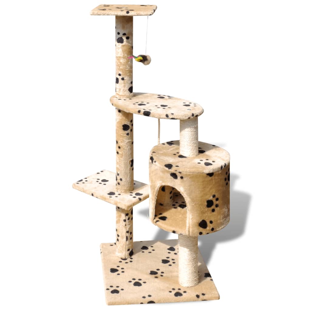 

vidaXL Kattenkrabpaal Tommie 114 cm 1 huisje (beige) met pootafdrukken