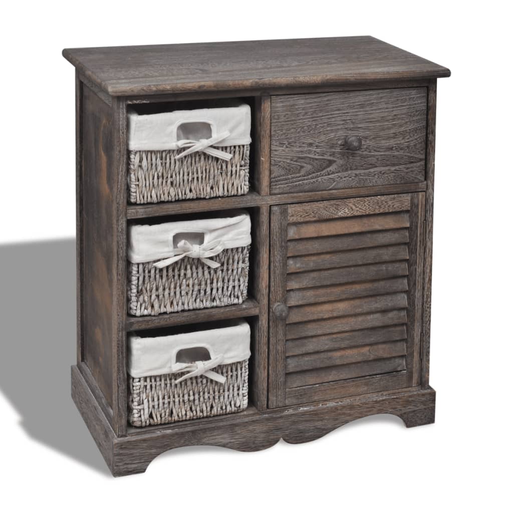 vidaXL Mueble de madera de almacenaje con 3 cestas marrón