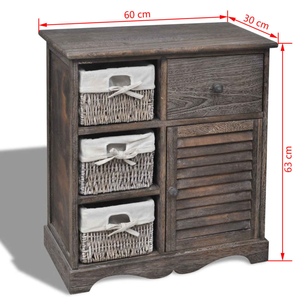 imagem de vidaXL Armário de madeira com 3 cestos do lado esquerdo castanho7