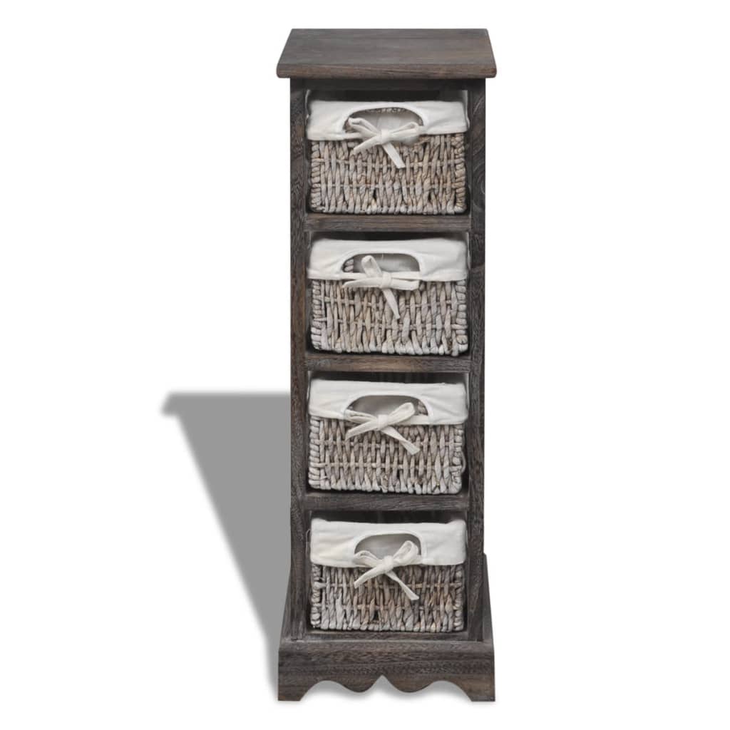 vidaXL Wooden Storage Rack 4 Weaving Baskets Brown