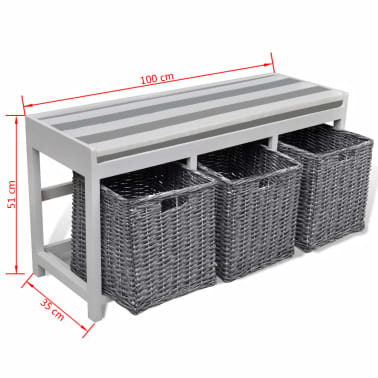 Vidaxl White Storage Entryway Bench With Cushion Top 3 Basket