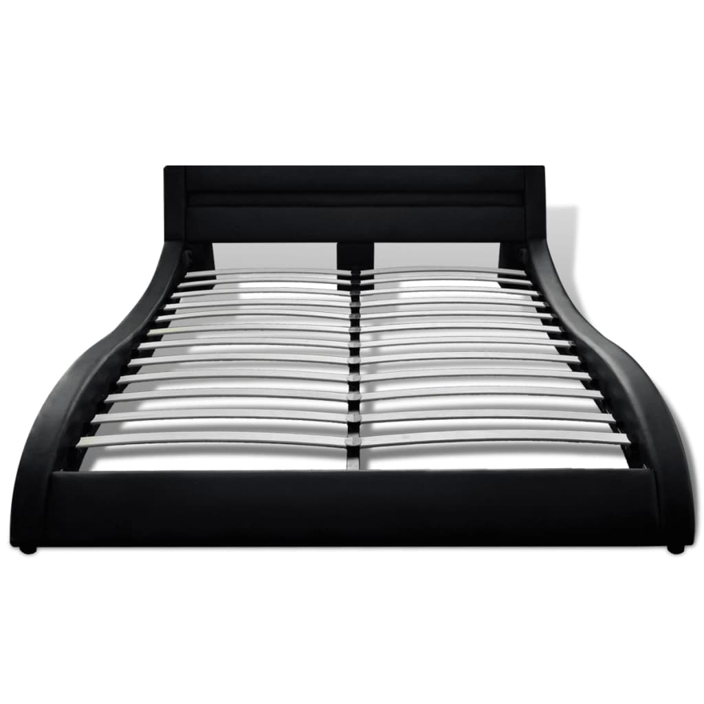 vidaXL Cadru de pat cu LED, negru, 140 x 200 cm, piele artificială