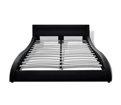 vidaXL gultas rāmis ar LED, melna mākslīgā āda, 140x200 cm