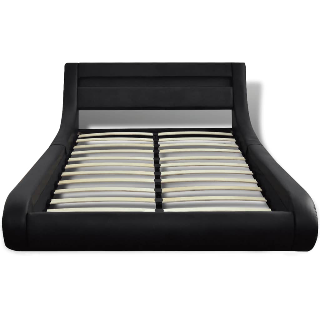 vidaXL fekete műbőr ágykeret LED csíkkal 140 x 200 cm