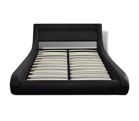 vidaXL fekete műbőr ágykeret LED csíkkal 140 x 200 cm
