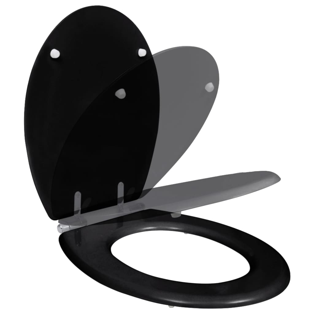 Lassan csukódó egyszerű tervezésű fekete MDF WC-ülőke 