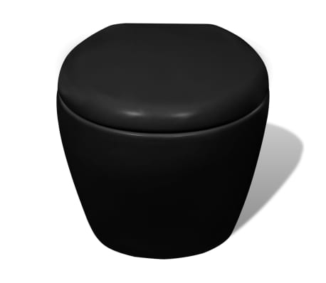 Stenska/Viseča WC &Scaron;koljka Črna Ovalna z Mehanizmom Počasnega Zapiranja