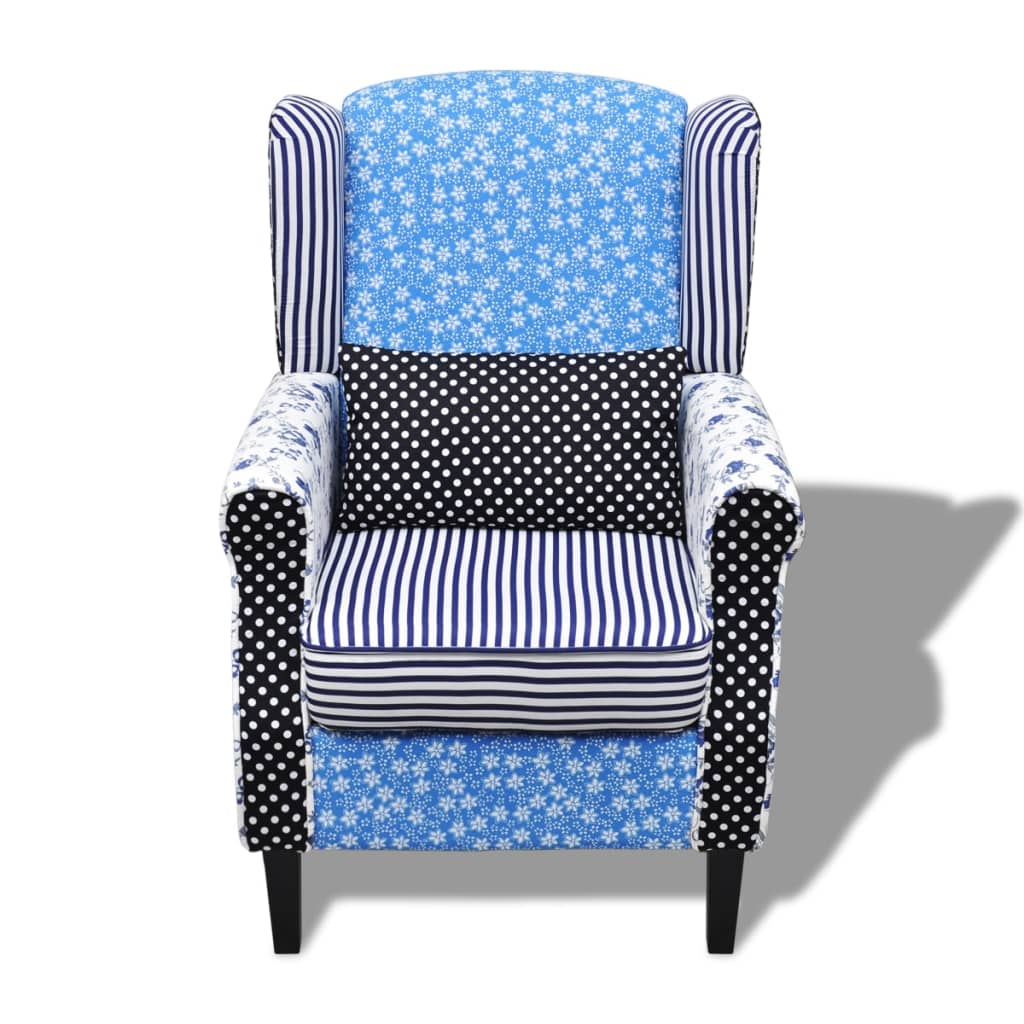 VidaXL - vidaXL Fauteuil met patchwork stof blauw/grijs