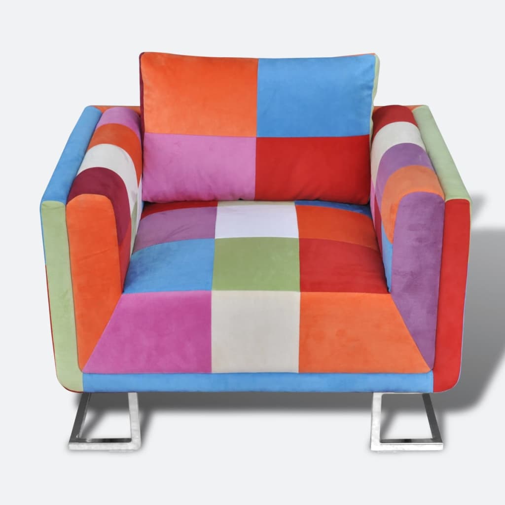 

vidaXL Fauteuil met patchwork ontwerp en verchroomde poten kubus stof