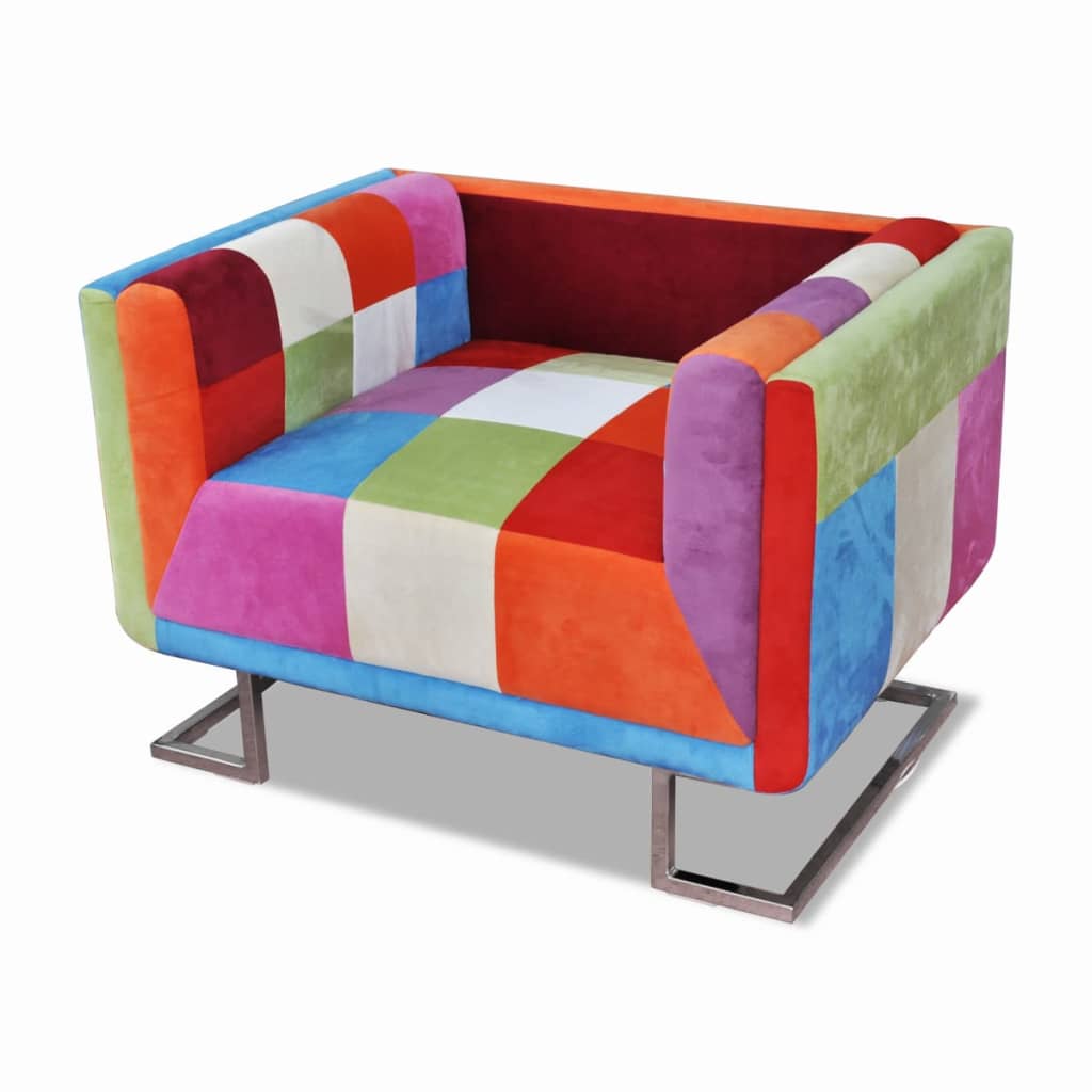 Thumbnail - vidaXL Würfel-Sessel mit Verchromten Beinen Patchwork-Design Stoff