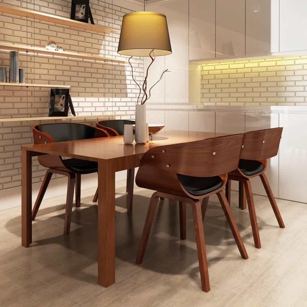 vidaXL Scaune de bucătărie 4 buc., maro, lemn curbat & piele ecologică buc imagine noua