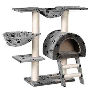 Kačių Draskyklė, 105 cm, Stovas Katėms, Pilkas su Pėdutėmis