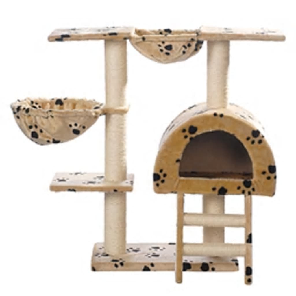 Cat Tree 105 cm Beige with Paw Prints 2 Scratching Posts
