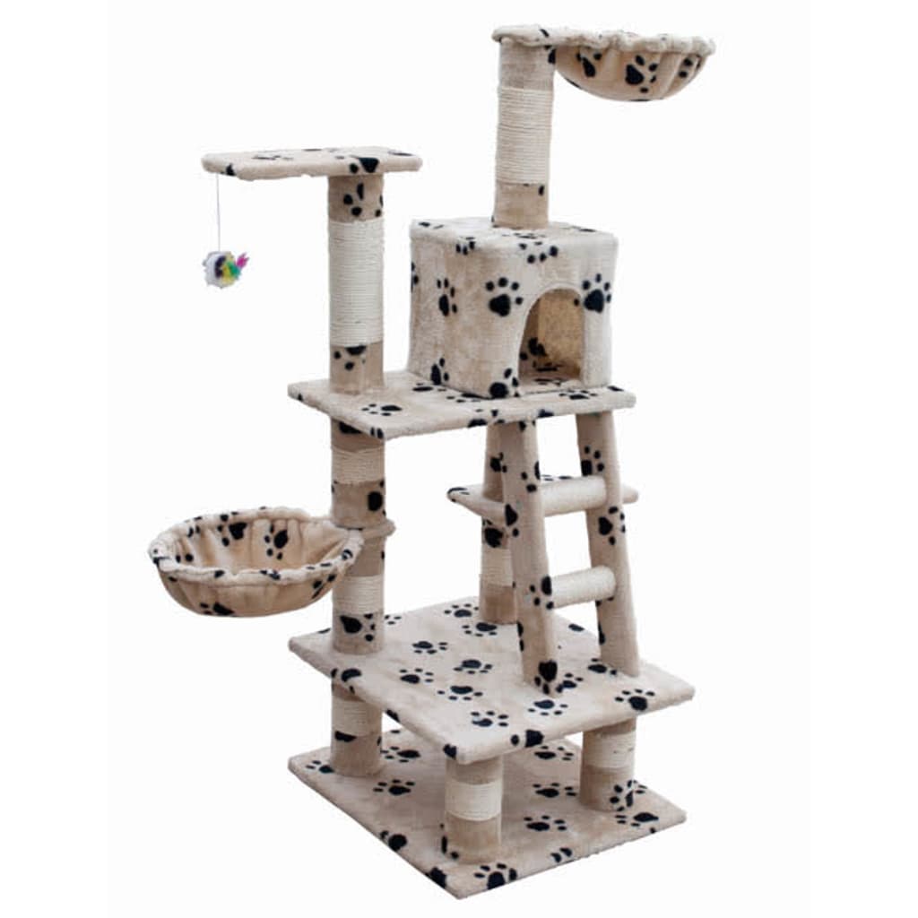 Cat Play Tree 122 cm Beige with Paw Prints