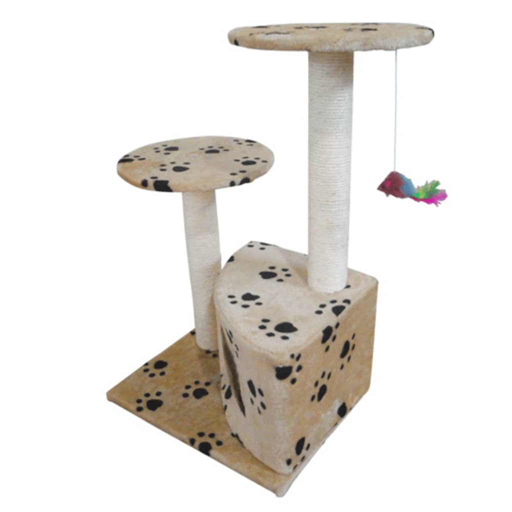 Arbre à chat de 70cm en beige avec motif d'empreinte de patte