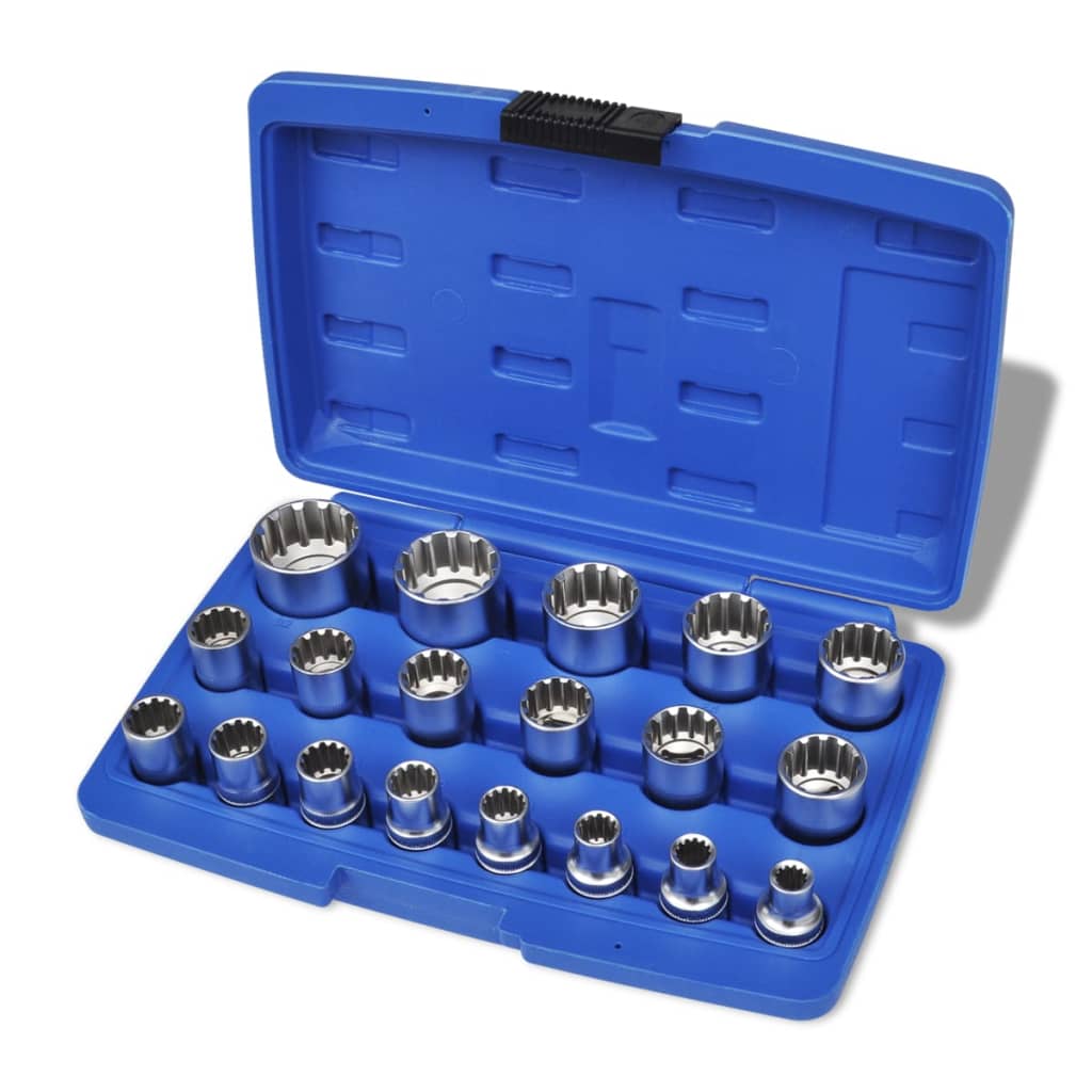 Dopsleutel set veeltand fitting (19 stuks) + opbergkoffer Dopsleutel set veeltand fitting (19 stuks) + opbergkoffer