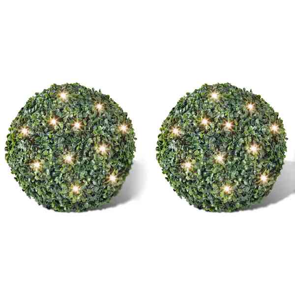 vidaXL Pukspuupallid kunstlehega, ilupuu 27 cm p&auml;ikesetoitel LED-n&ouml;&ouml;riga 2 tk