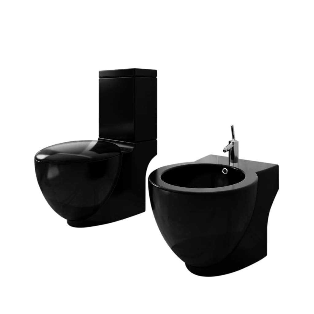 vidaXL Set de toaletă & bideu, negru, ceramică vidaXL