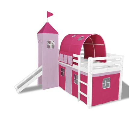 Loft Bed With Slide Ladder White Wood Frame Castle-themed