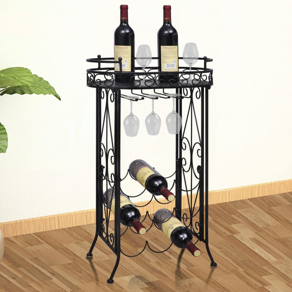 vidaXL Suport sticle de vin pentru 9 sticle, cu suport pahar, metal