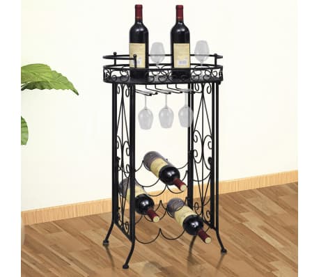 Vidaxl Wine Rack For 9 Bottles Metal Glass Holder Hooks W Table
