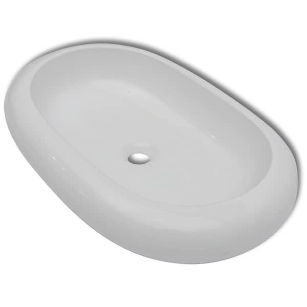 vidaXL Luksuslik keraamiline kraanikauss ovaalsekujuga valge 63 x 42 cm
