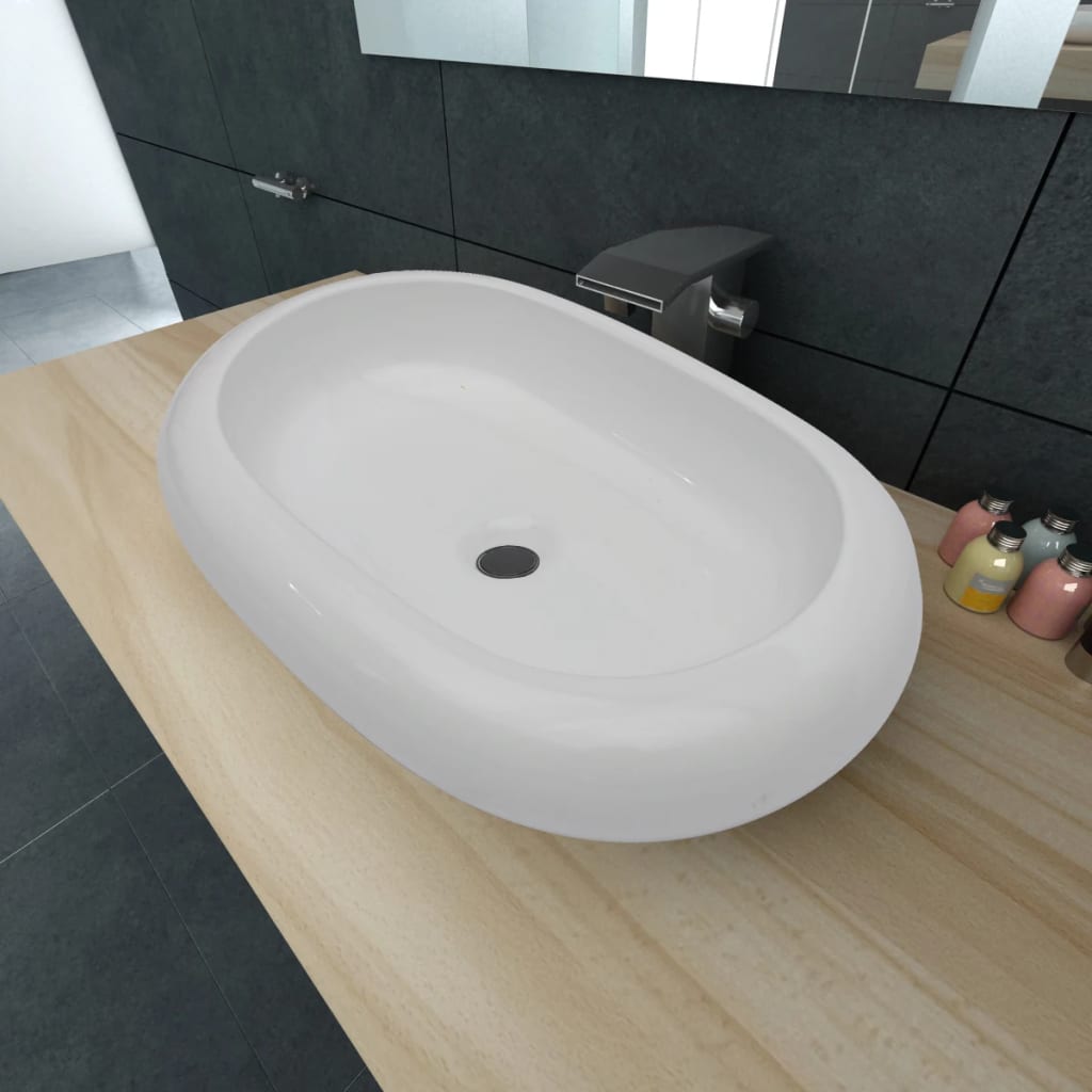 Chiuvetă ovală pentru baie din ceramică, Alb vidaXL