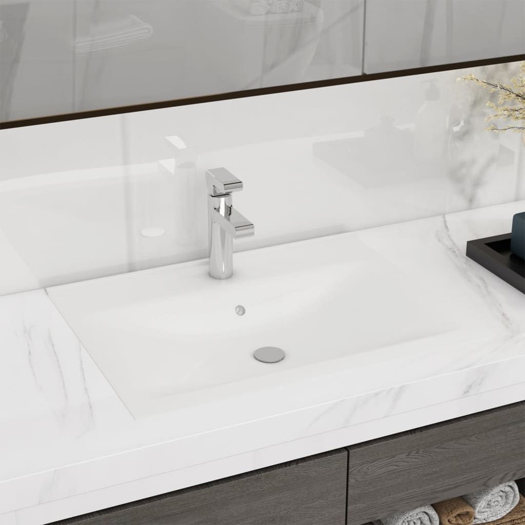5: vidaXL keramisk firkantet håndvask m. overløb og hanehul 60x46 cm