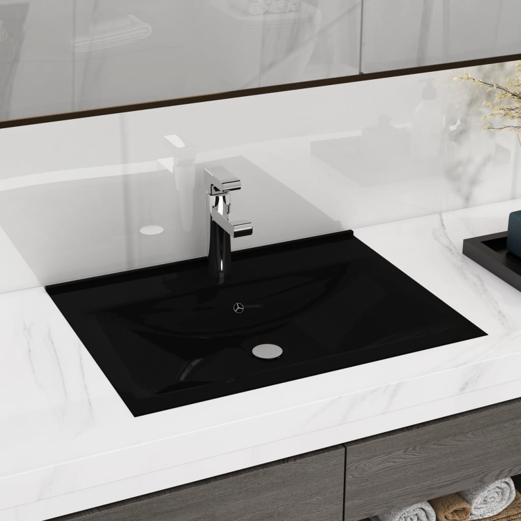 vidaXL Chiuvetă dreptunghiulară ceramică, loc robinet, negru, 60×46 cm vidaXL