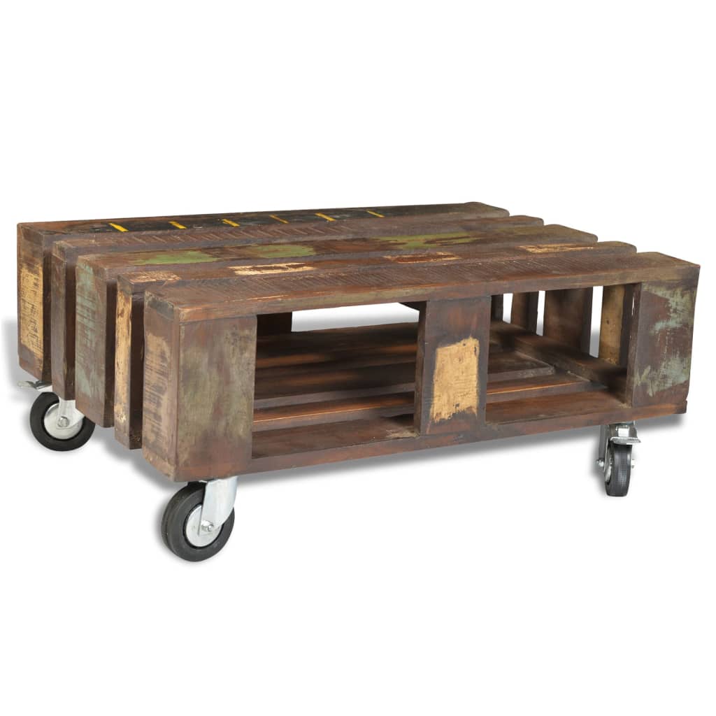 vidaXL Salontafel met 4 wielen gerecycled hout afbeelding