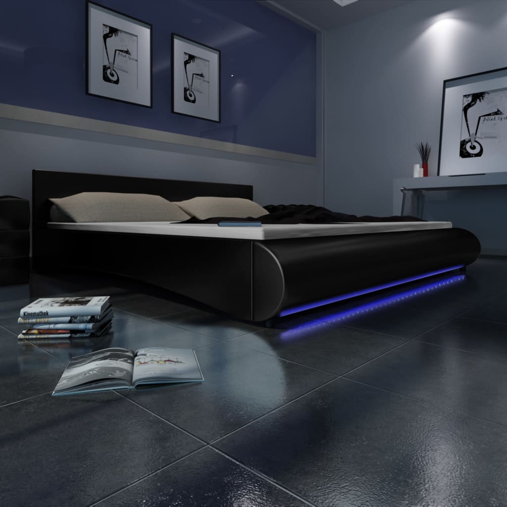 vidaXL Cama de cuero sintético negro con LED y colchón 180×200 cm