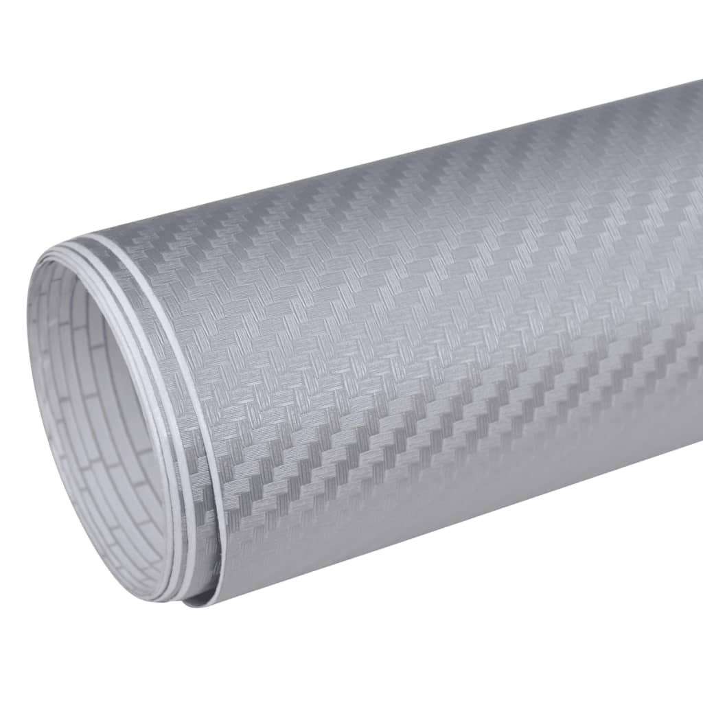 Película de carro, fibra de carbono 3D, em prata 152 x 500 cm