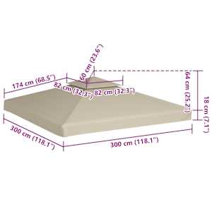 Nepromokavá náhradní střecha na altán 310g/m² béžová 3x3m - obrázek 6