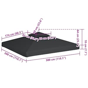 Nepromokavá náhradní střecha na altán 310g/m² tmavě šedá 3x3m - obrázek 6
