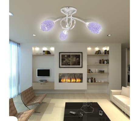 Plafondlamp met paarse kristallen acryl kapjes (3 x G9)