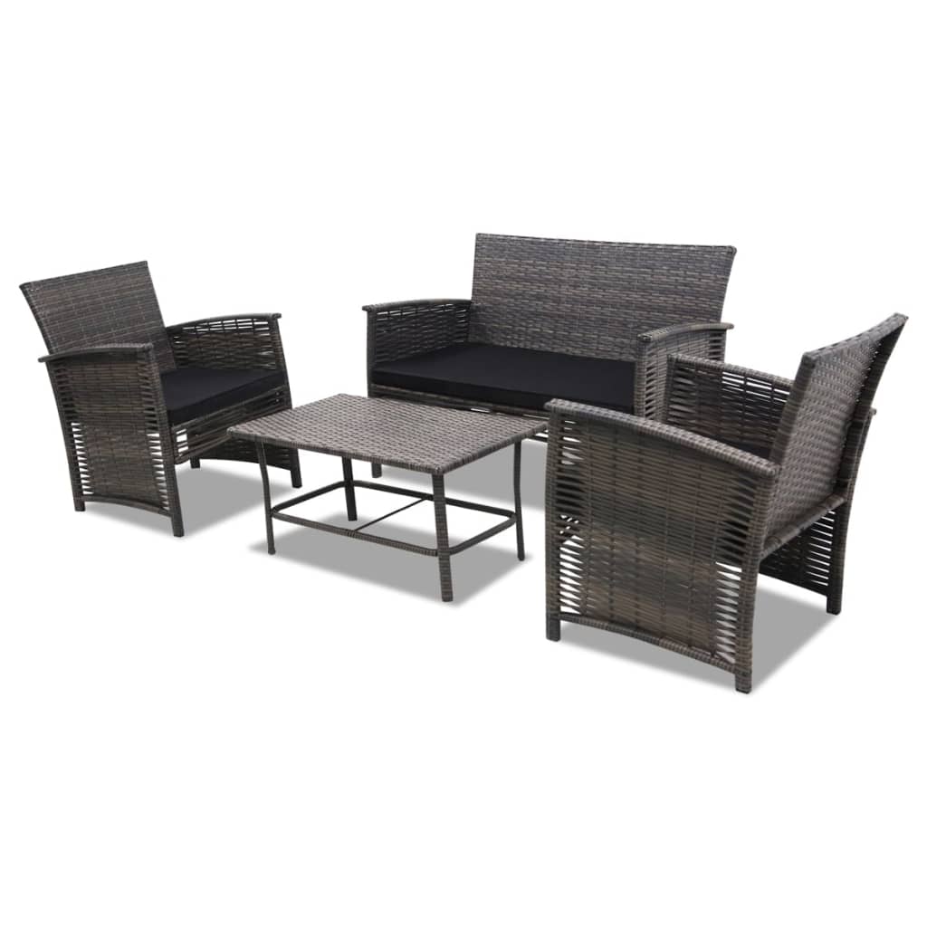 

vidaXL 4-delige Loungeset met kussens poly rattan grijs