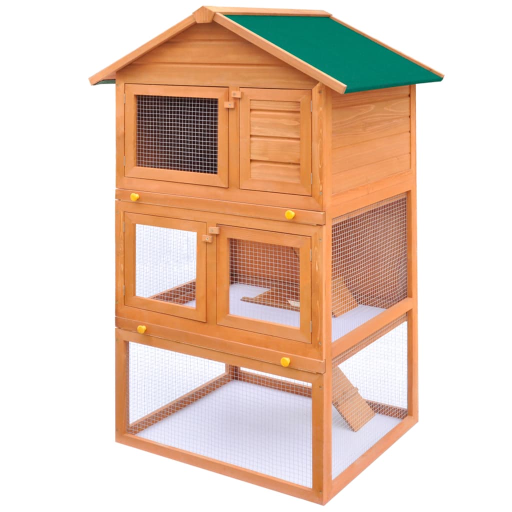 Cușcă de exterior iepuri cușcă adăpost animale mici 3 niveluri lemn vidaxl.ro