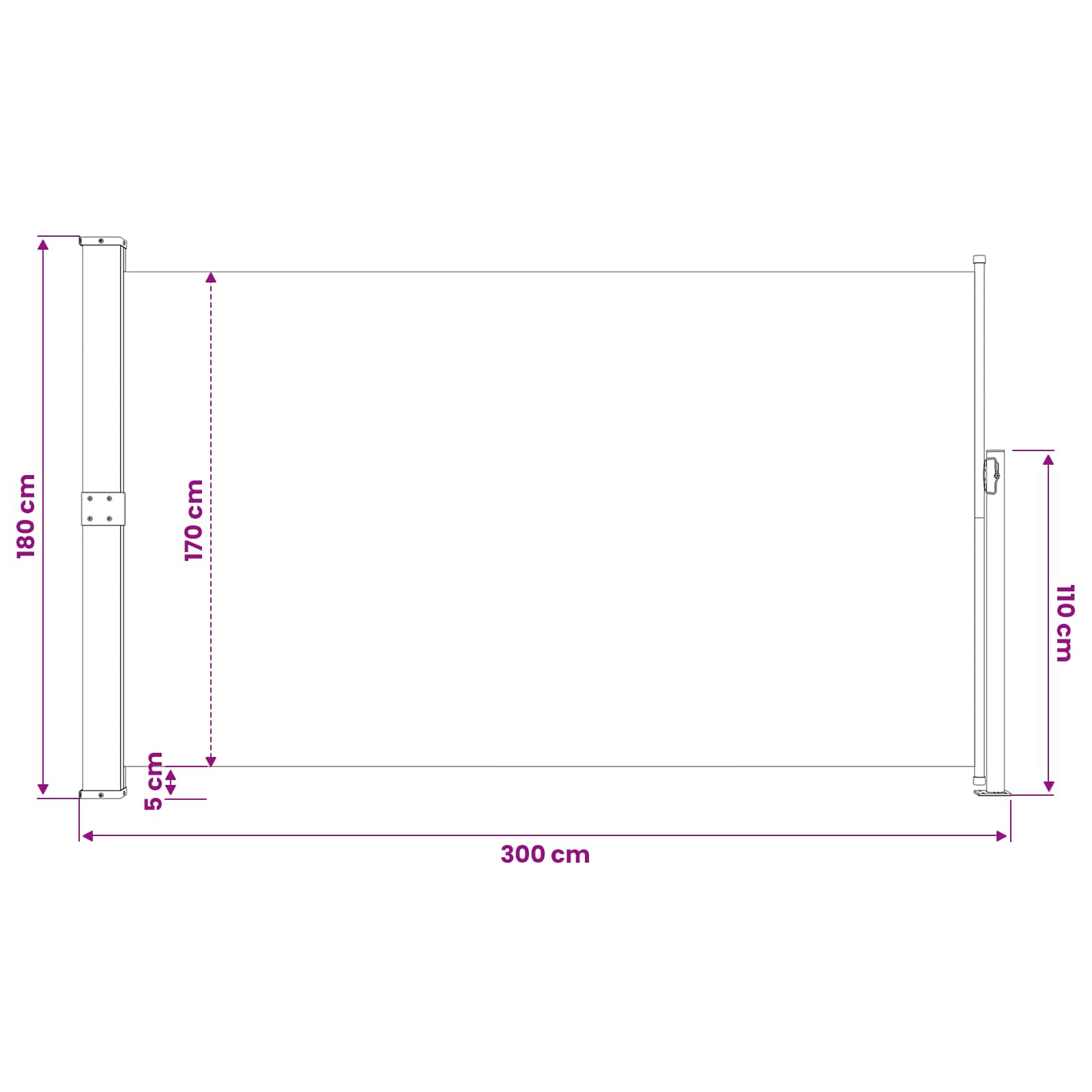 Patio Terrace Side Awning size guide