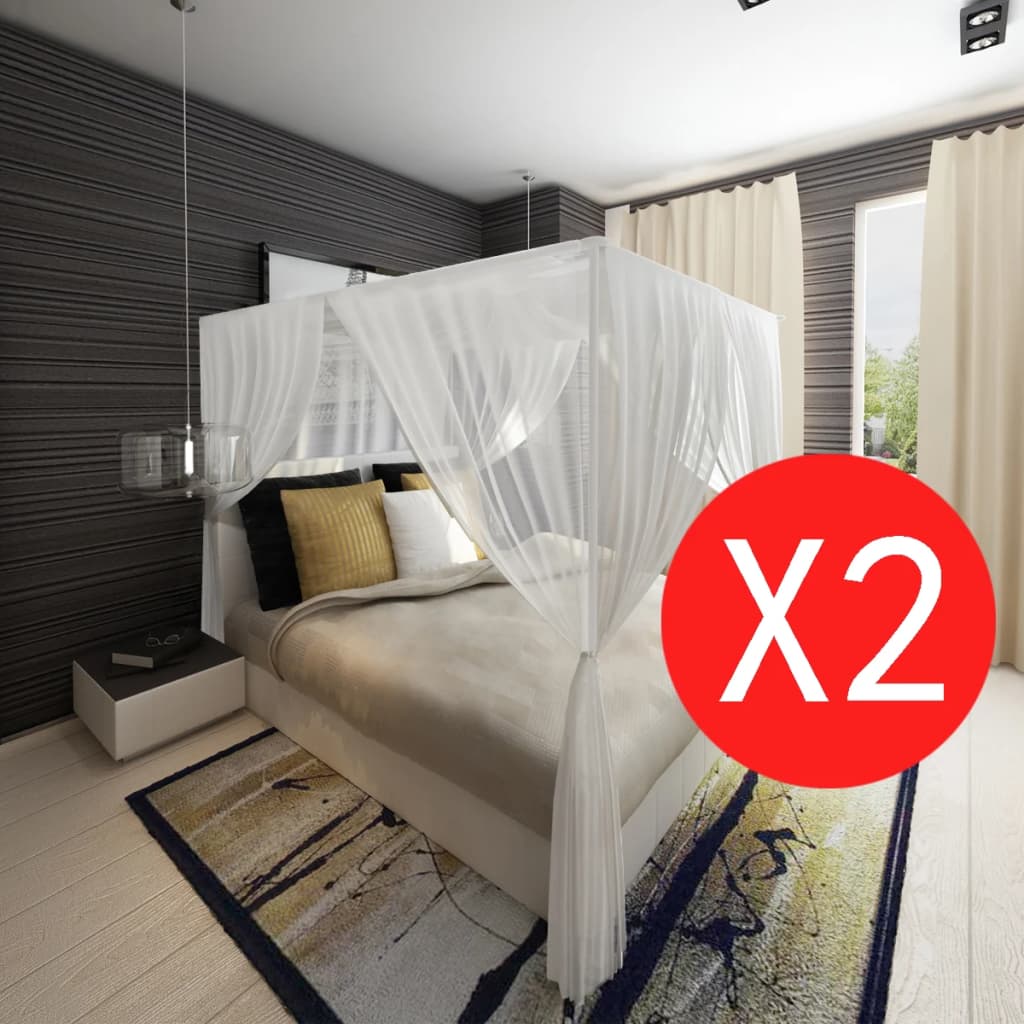 vidaXL Moskitonetz Bett zwei Stück quadratisches Set 3 Öffnungen