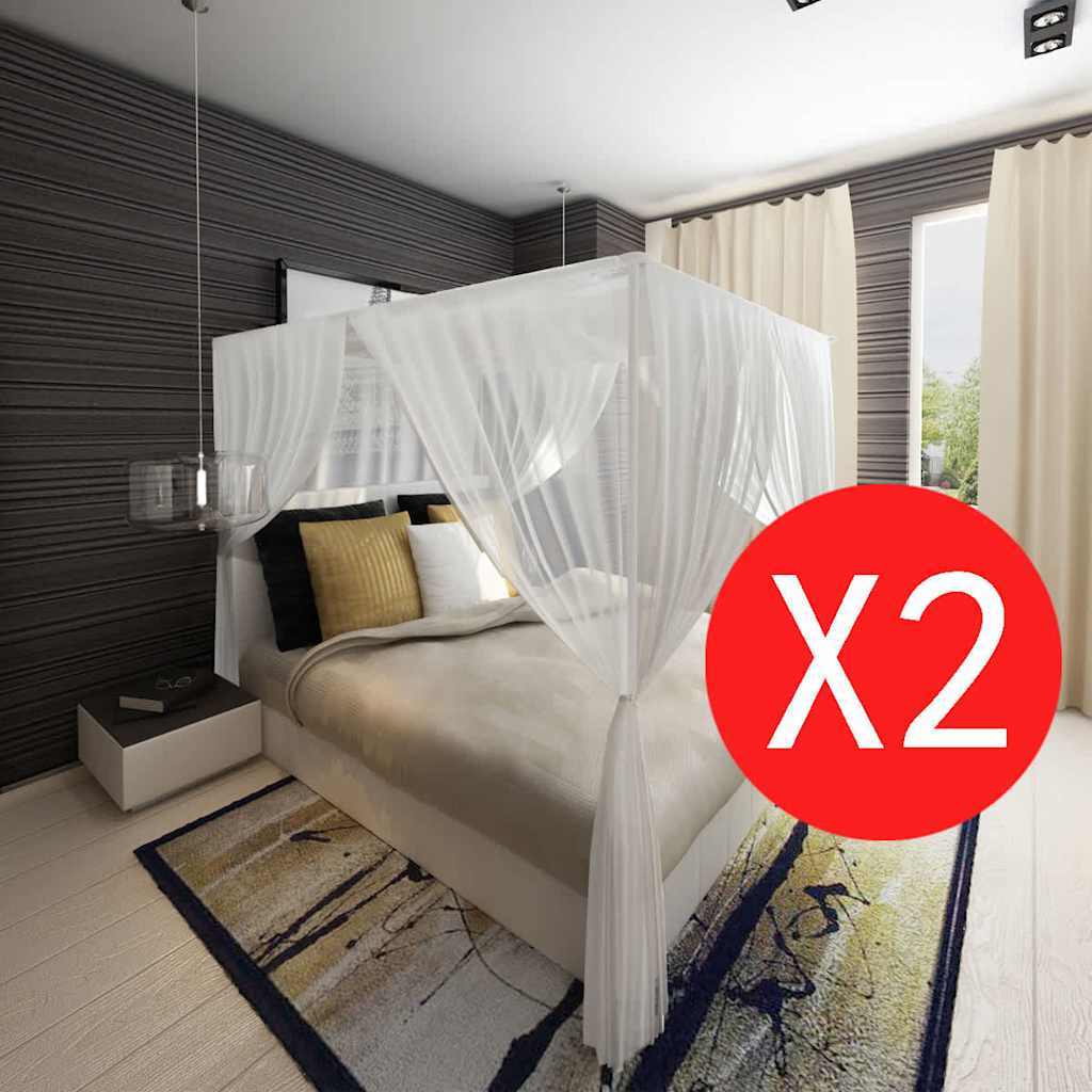 vidaXL Moskitonetz Bett zwei Stück quadratisches Set 3 Öffnungen