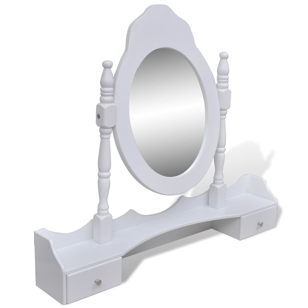 7 fiókos fehér fésülködőasztal tükörrel és zsámollyal 