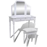 Kaptafel 3 in 1 spiegel en kruk met 2 lades wit