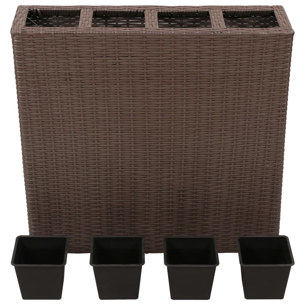 vidaXL Plantenbak verhoogd met 4 potten poly rattan bruin afbeelding