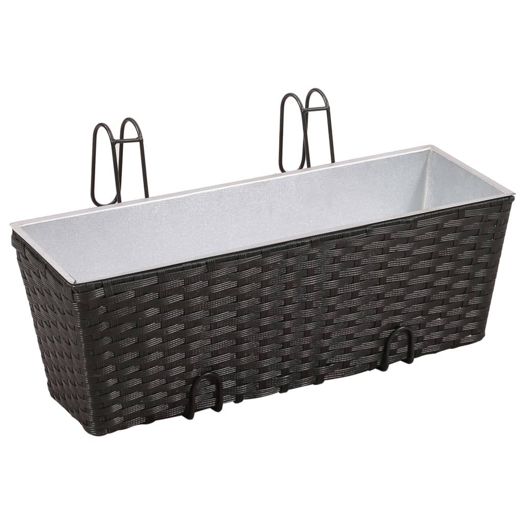 Jardinieră din ratan pentru balcon, 50 cm, 2 buc, Negru