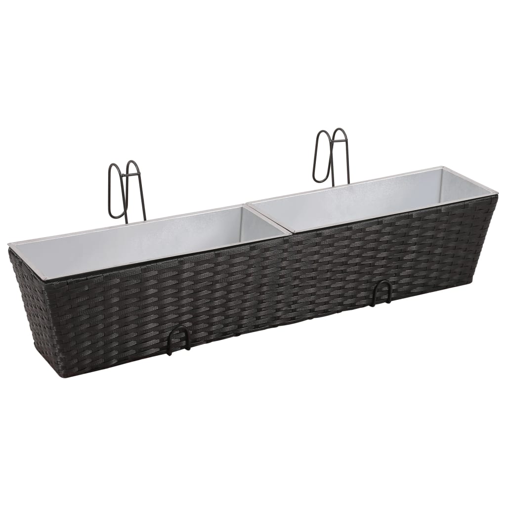 

vidaXL Trapezium balkon plantenbak 80 cm rattan zwart 2 st