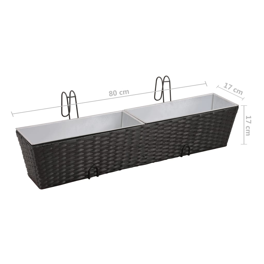 Ensemble De Jardinières De Balcon Trapèze Rotin 80cm 2 Pcs Noir VidaXL 19 width=274