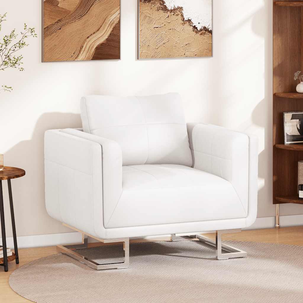 Sillón con patas cromadas cuero sintético blanco